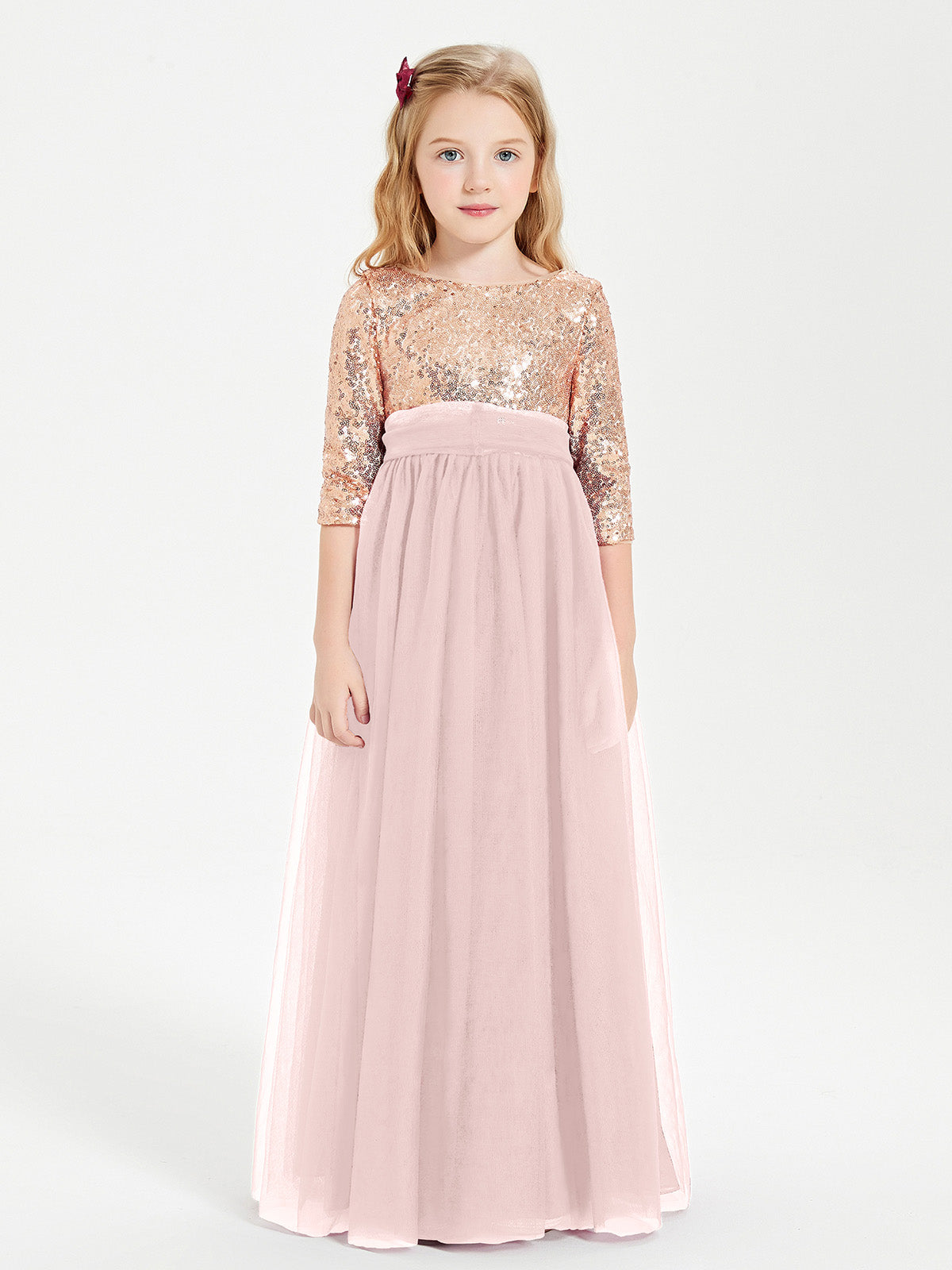 Sparkling Sequined Junior Bridesmaids Gown Dusty Rose